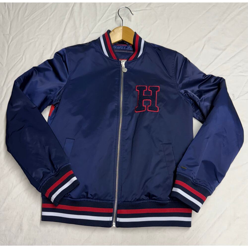 Tommy Hilfiger Varsity jacket Style  Full Zip Navy Red Size XS 
 kids H logo